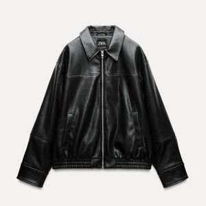 Zara NWT Faux Leather Bomber Black
